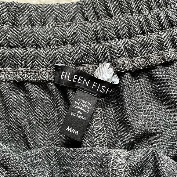 EILEEN FISHER ELASTIC WAIST HERRINGBONE PRINT CHARCOAL GRAY PANTS SIZE Medium - Picture 4 of 10